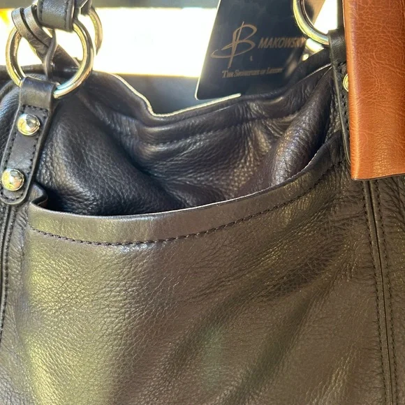 B. Makowsky Black Leather Large Tote - Picture 4 of 11